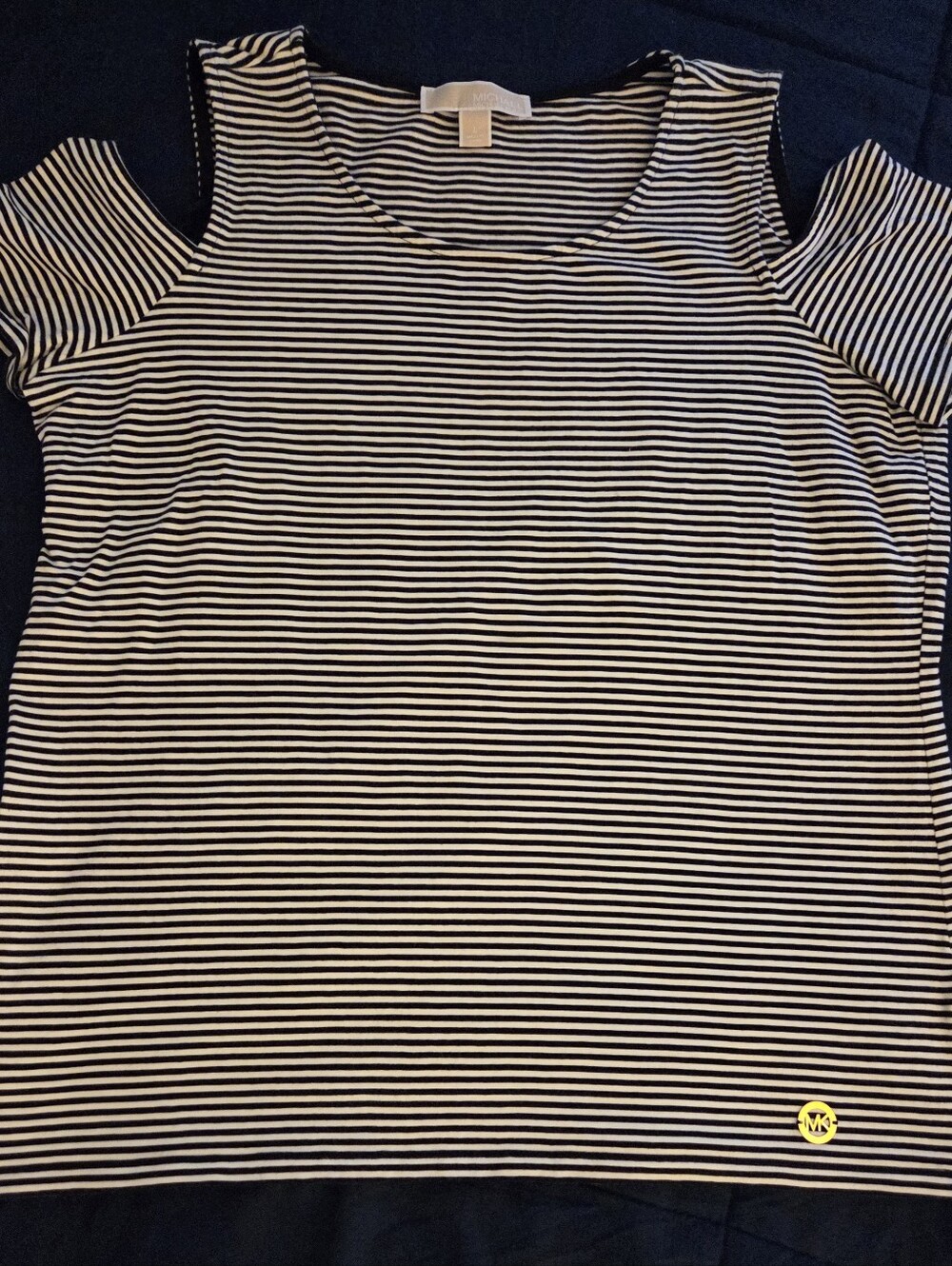 Michael Kors Striped Cold-Shoulder Top Black & White,  Large